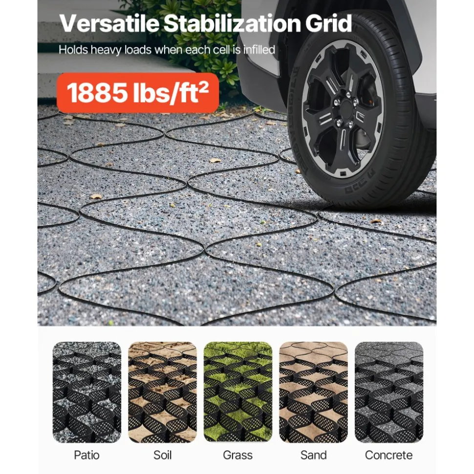 VEVOR Gravel Grid, 3 Inch Depth, 17.06 x 8.86 FT / 5200 x 2700 mm, 1880 LBS Per Sq ft Grass Ground Retainer, Permeable Geo Grids Driveway Stabilization, for Garden, Patio, Walkway, RV Parking Slopes