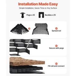 VEVOR Gravel Grid, 3 Inch Depth, 17.06 x 8.86 FT / 5200 x 2700 mm, 1880 LBS Per Sq ft Grass Ground Retainer, Permeable Geo Grids Driveway Stabilization, for Garden, Patio, Walkway, RV Parking Slopes
