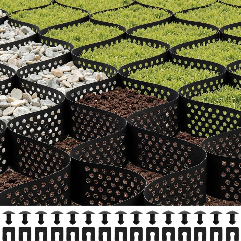 VEVOR Gravel Grid, 3 Inch Depth, 17.06 x 8.86 FT / 5200 x 2700 mm, 1880 LBS Per Sq ft Grass Ground Retainer, Permeable Geo Grids Driveway Stabilization, for Garden, Patio, Walkway, RV Parking Slopes