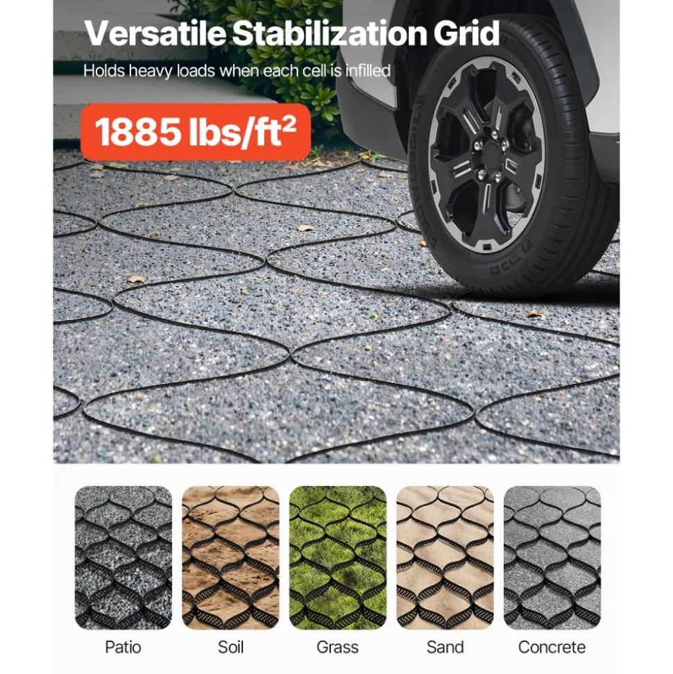 VEVOR Gravel Grid, 3 Inch Depth, 24.93 x 9.52 FT / 7600 x 2900 mm, 1880 LBS Per Sq ft Grass Ground Retainer, Permeable Geo Grids Driveway Stabilization, for Garden, Patio, Walkway, RV Parking Slopes