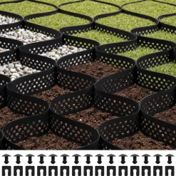 VEVOR Gravel Grid, 3 Inch Depth, 24.93 x 9.52 FT / 7600 x 2900 mm, 1880 LBS Per Sq ft Grass Ground Retainer, Permeable Geo Grids Driveway Stabilization, for Garden, Patio, Walkway, RV Parking Slopes