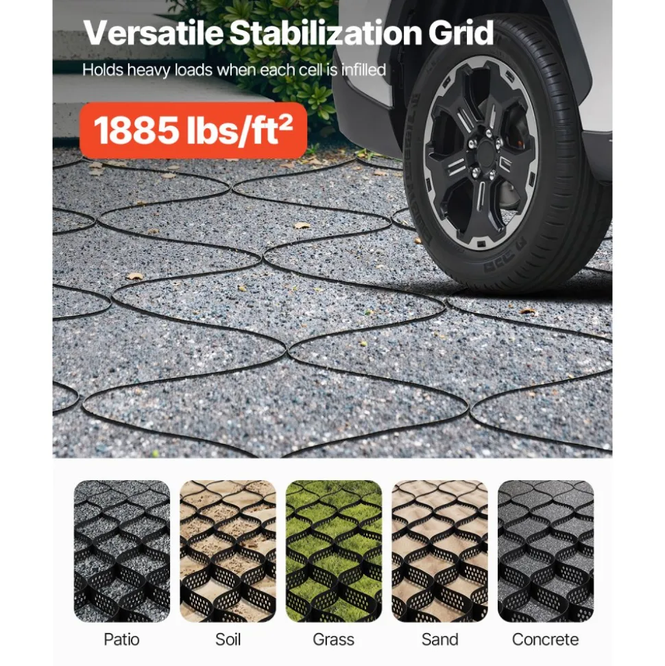 VEVOR Gravel Grid, 2 Inch Depth, 16.4 x 6.5 FT / 5000 x 1980 mm, 1880 LBS Per Sq ft Grass Ground Retainer, Permeable Geo Grids Driveway Stabilization, for Garden, Patio, Walkway, RV Parking Slopes