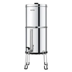 VEVOR Gravity-fed Water Filter System, 2.25G 304 Stainless-Steel Countertop System, Water Filtration System, Reduces Lead and up to 99% of Chlorine, with 2 Carbon Filters, Water Level Spigot, Stand