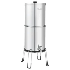 VEVOR Gravity-fed Water Filter System, 1.5G 304 Stainless-Steel Countertop System, Water Filtration System, Reduces Lead and up to 99% of Chlorine, with 2 Carbon Filters & Spigot, for Home Camping RV