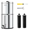 VEVOR Gravity-fed Water Filter System, 2.25G 304 Stainless-Steel Countertop Water Filtration System, Reduces Lead and up to 99% of Chlorine, with 2 Ceramic Carbon Filters, Spigot, and Stand