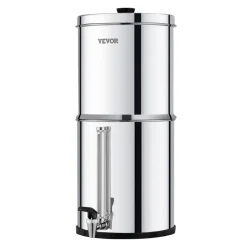 VEVOR Gravity-fed Water Filter System, 2.25G 304 Stainless-Steel Countertop System, Water Filtration System, Reduces Lead and up to 99% of Chlorine, with 2 Carbon Filters, and Water Level  Spigot