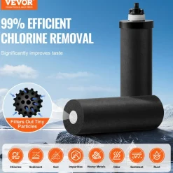 VEVOR Gravity-fed Water Filter System, 2.25G 304 Stainless-Steel Countertop Water Filtration System, Reduces Lead and up to 99% of Chlorine, with 2 Ceramic Carbon Filters, Spigot, and Stand