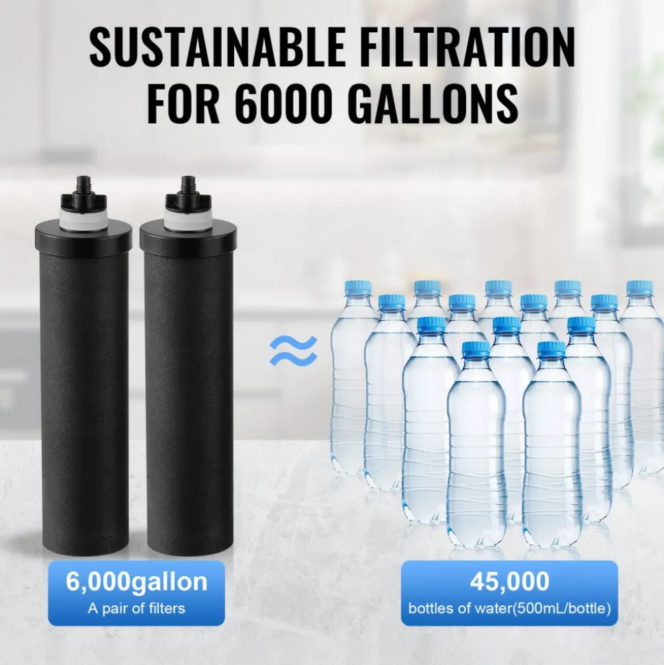 VEVOR Gravity-fed Water Filter System, 2.25G 304 Stainless-Steel Countertop Water Filtration System, Reduces Lead and up to 99% of Chlorine, with 2 Ceramic Carbon Filters, Spigot, and Stand