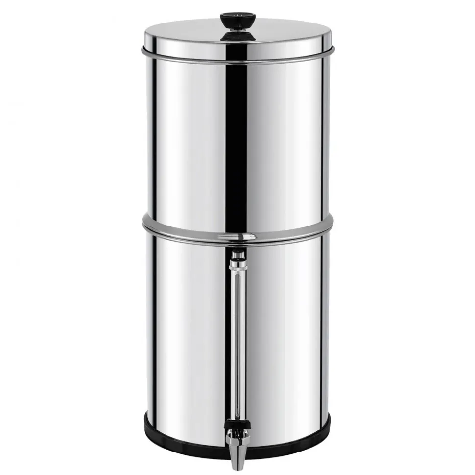 VEVOR Gravity-fed Water Filter System, 2.25G 304 Stainless-Steel Countertop Water Filtration System, Reduces Lead and up to 99% of Chlorine, with 2 Ceramic Carbon Filters, Spigot, and Stand