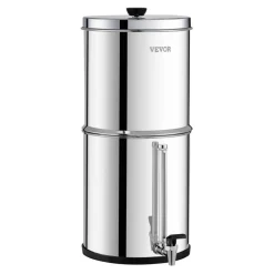 VEVOR Gravity-fed Water Filter System, 2.25G 304 Stainless-Steel Countertop Water Filtration System, Reduces Lead and up to 99% of Chlorine, with 2 Ceramic Carbon Filters, Spigot, and Stand