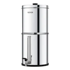 VEVOR Gravity-fed Water Filter System, 2.25G 304 Stainless-Steel Countertop Water Filtration System, Reduces Lead and up to 99% of Chlorine, with 2 Ceramic Carbon Filters, Spigot, and Stand