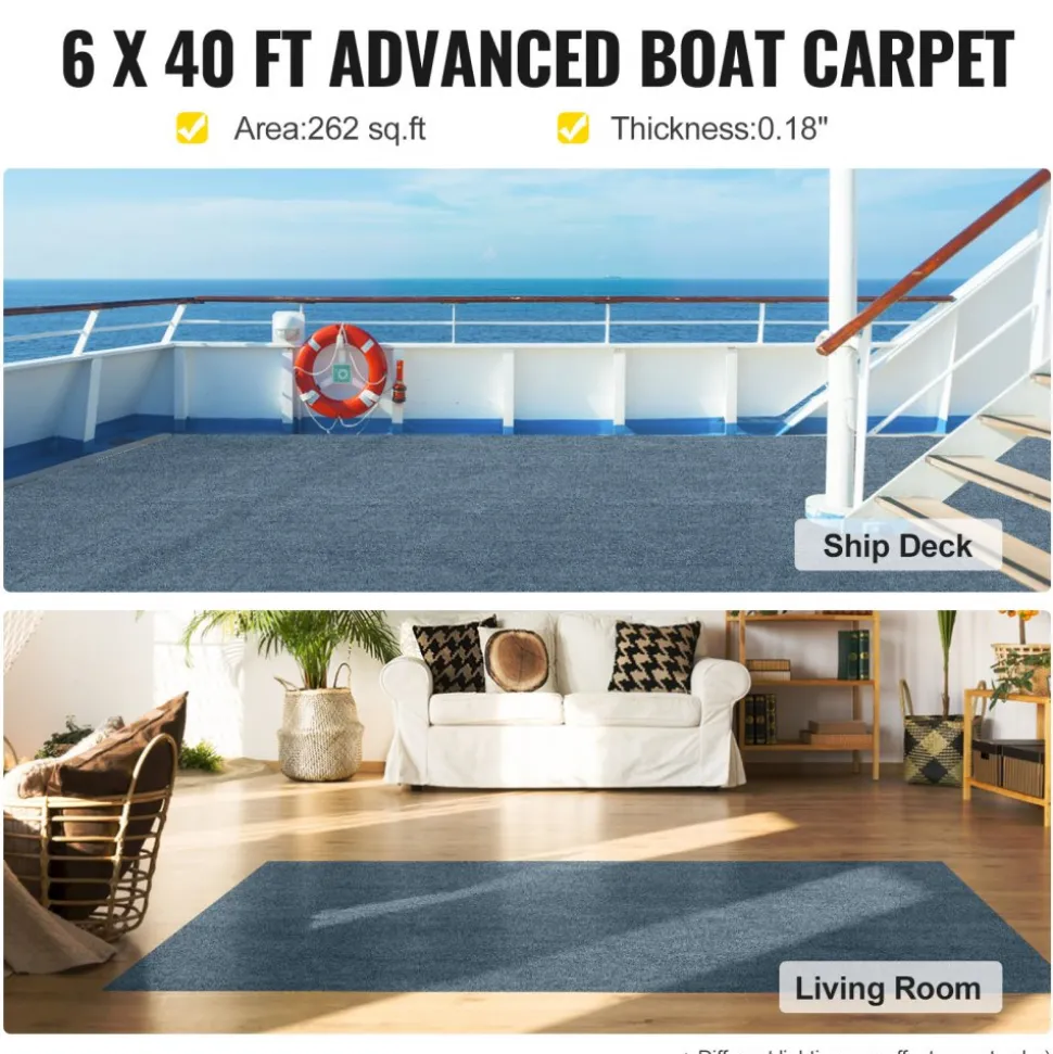 VEVOR Gray Marine Carpet 6 ft x 39.3 ft Marine Carpeting Marine Grade Carpet for Boats with Waterproof Back Outdoor Rug for Patio Porch Deck Garage Outdoor Area Rug Runner Anti-Slide Porch Rug
