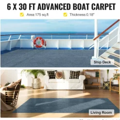 VEVOR Gray Marine Carpet 6 ft x 29.5 ft, Boat Carpet Rugs, Indoor Outdoor Rugs for Patio Deck Anti-Slide TPR Water-Proof Back Outdoor Marine Carpeting Outdoor Carpet