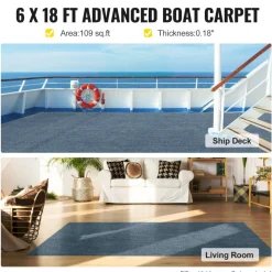 VEVOR Gray Marine Carpet 6 ft x 18 ft Boat Carpet Rugs Indoor Outdoor Rugs for Patio Deck Anti-Slide TPR Water-Proof Back Cut Outdoor Marine Carpeting Easy Clean Outdoor Carpet Roll