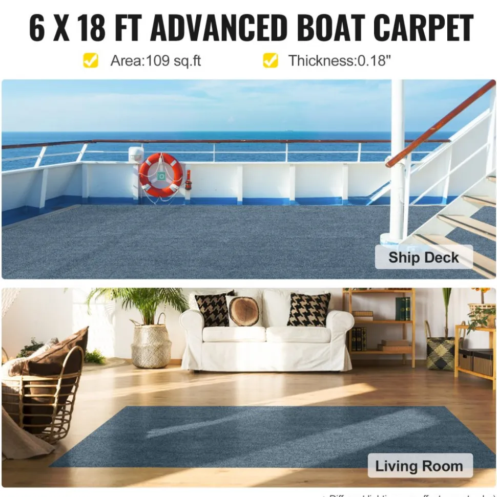 VEVOR Gray Marine Carpet 6 ft x 18 ft Boat Carpet Rugs Indoor Outdoor Rugs for Patio Deck Anti-Slide TPR Water-Proof Back Cut Outdoor Marine Carpeting Easy Clean Outdoor Carpet Roll