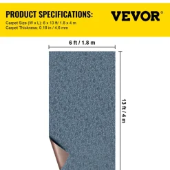 VEVOR Gray Marine Carpet 6 ft x 13.1 ft Boat Carpet Rugs Indoor Outdoor Rugs for Patio Deck Anti-Slide TPR Water-Proof Back Cut Outdoor Marine Carpeting Easy Clean Outdoor Carpet Roll