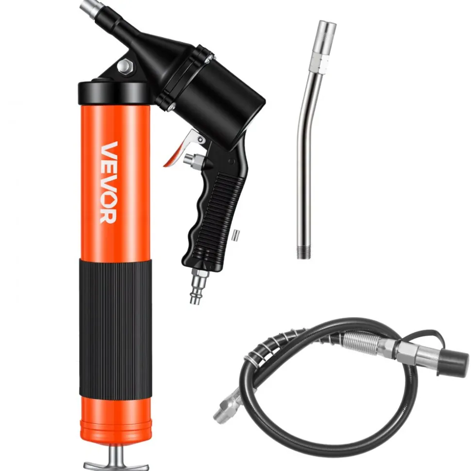 VEVOR Grease Gun, Continuous Cycle Heavy Duty 6000 PSI High Pressure, Pistol Grip Grease Gun Kit with 14 oz Capacity, Includes 18-Inch Flex Hose, 1 Extension Rigid Pipe, 2 Flat Nozzles for Automotive