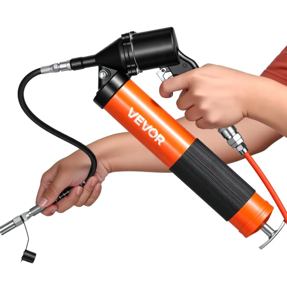 VEVOR Grease Gun, Continuous Cycle Heavy Duty 6000 PSI High Pressure, Pistol Grip Grease Gun Kit with 14 oz Capacity, Includes 18-Inch Flex Hose, 1 Extension Rigid Pipe, 2 Flat Nozzles for Automotive