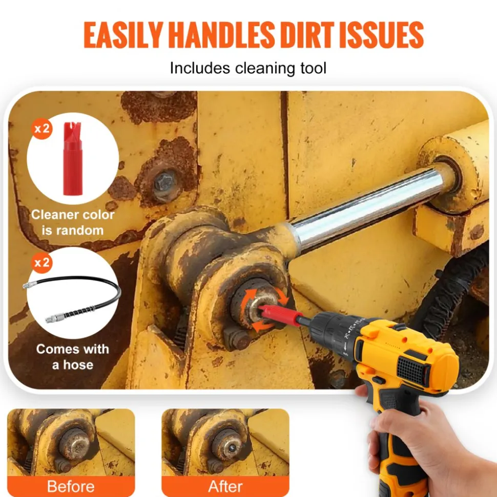 VEVOR Grease Gun Coupler 2 PCS, 10000 PSI High Pressure, 3-Jaw Locking, Quick Release Grease Gun Tip with Hose/Zerk Fittings Cleaner/Leak-Proof Cap, Compatible with All Grease Guns 1/8" NPT Fittings