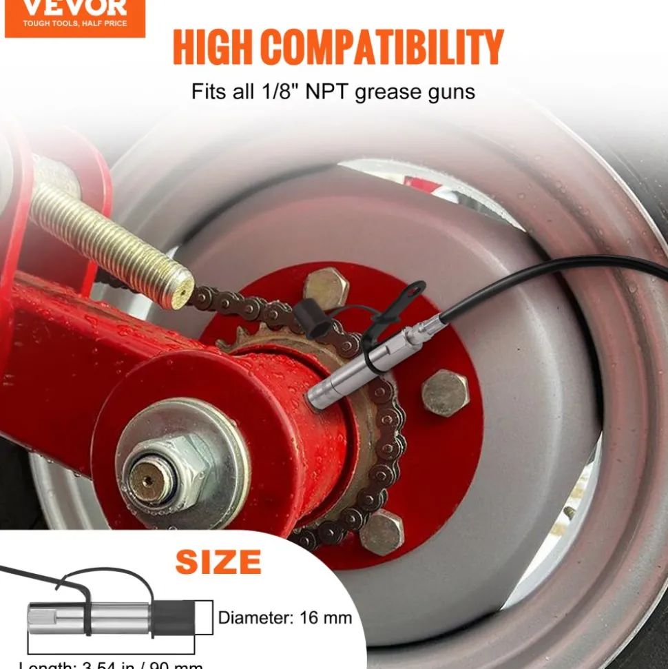 VEVOR Grease Gun Coupler, 10000 PSI High Pressure, 3-Jaw Locking, Quick Release Grease Gun Tip with Hose/Zerk Fittings Cleaner/Leak-Proof Cap, Compatible with All Grease Guns 1/8" NPT Grease Fittings