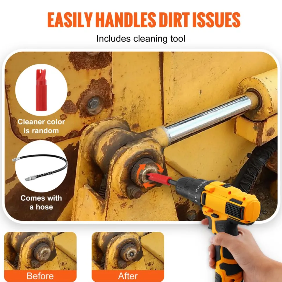 VEVOR Grease Gun Coupler, 10000 PSI High Pressure, 3-Jaw Locking, Quick Release Grease Gun Tip with Hose/Zerk Fittings Cleaner/Leak-Proof Cap, Compatible with All Grease Guns 1/8" NPT Grease Fittings