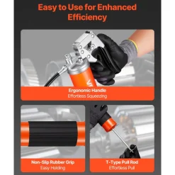 VEVOR Grease Gun, 8000 PSI, Pistol Grip Grease Gun Kit with 14 oz Capacity, Includes 18-Inch Flex Hose, Double Handle Grease Coupler, Extension Rigid Pipe & Sharp Type Nozzle for Automotive, Marine
