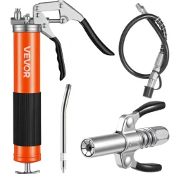 VEVOR Grease Gun, 8000 PSI, Pistol Grip Grease Gun Kit with 14 oz Capacity, Includes 18-Inch Flex Hose, Double Handle Grease Coupler, Extension Rigid Pipe & Sharp Type Nozzle for Automotive, Marine