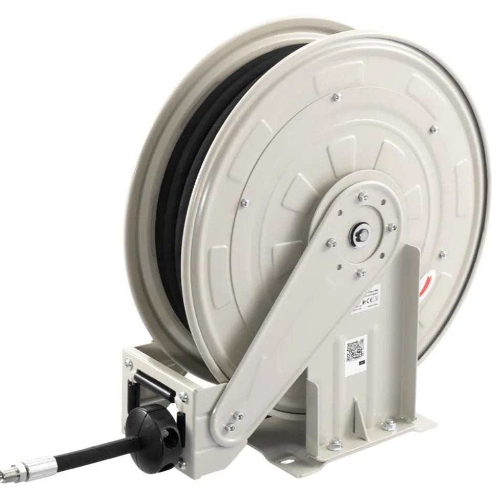 VEVOR Grease Hose Reel, 1/4 in x 50 ft Retractable, Spring Driven Auto Swivel Rewind, Max 10152 PSI, Heavy-Duty Carbon Steel Construction with Steel Wire Braided Hose, for Lube, Grease, Hydraulic Oil