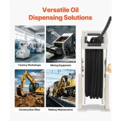 VEVOR Grease Hose Reel, 1/4 in x 50 ft Retractable, Spring Driven Auto Swivel Rewind, Max 10152 PSI, Heavy-Duty Carbon Steel Construction with Steel Wire Braided Hose, for Lube, Grease, Hydraulic Oil
