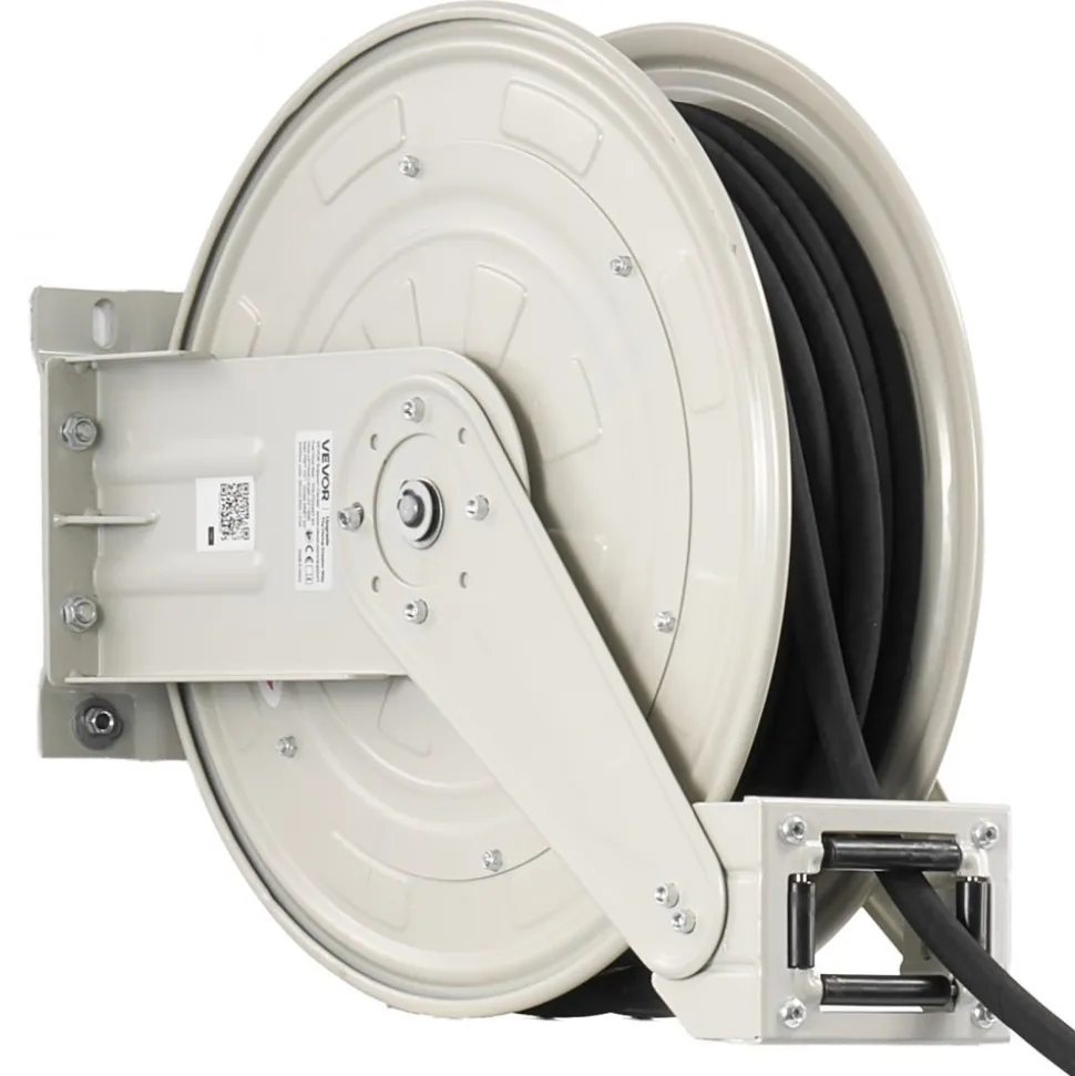 VEVOR Grease Hose Reel, 1/4 in x 50 ft Retractable, Spring Driven Auto Swivel Rewind, Max 10152 PSI, Heavy-Duty Carbon Steel Construction with Steel Wire Braided Hose, for Lube, Grease, Hydraulic Oil