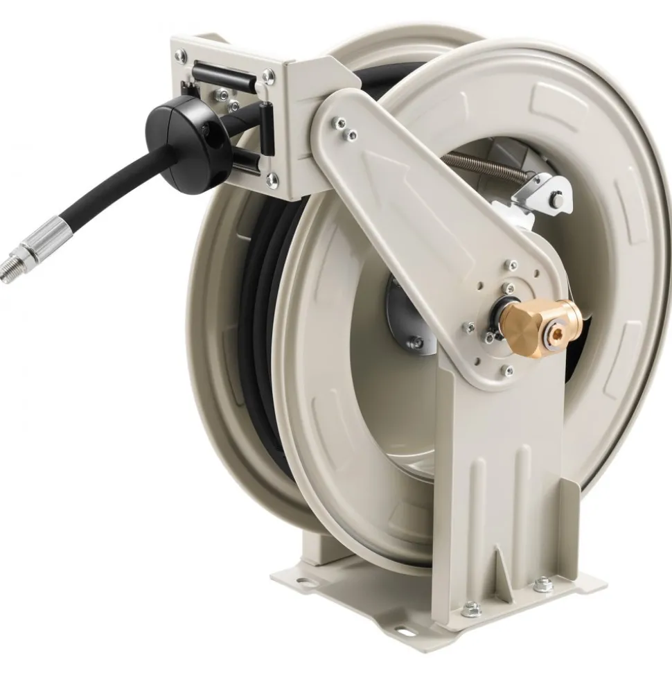 VEVOR Grease Hose Reel, 1/4 in x 50 ft Retractable, Spring Driven Auto Swivel Rewind, Max 10152 PSI, Heavy-Duty Carbon Steel Construction with Steel Wire Braided Hose, for Lube, Grease, Hydraulic Oil