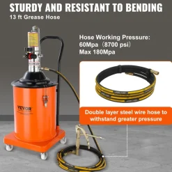 VEVOR Grease Pump, 5 Gallon 20L, Air Operated Grease Pump with 13 ft High Pressure Hose and Grease Gun, Pneumatic Grease Bucket Pump with Wheels, Portable Lubrication Grease Pump 50:1 Pressure Ratio