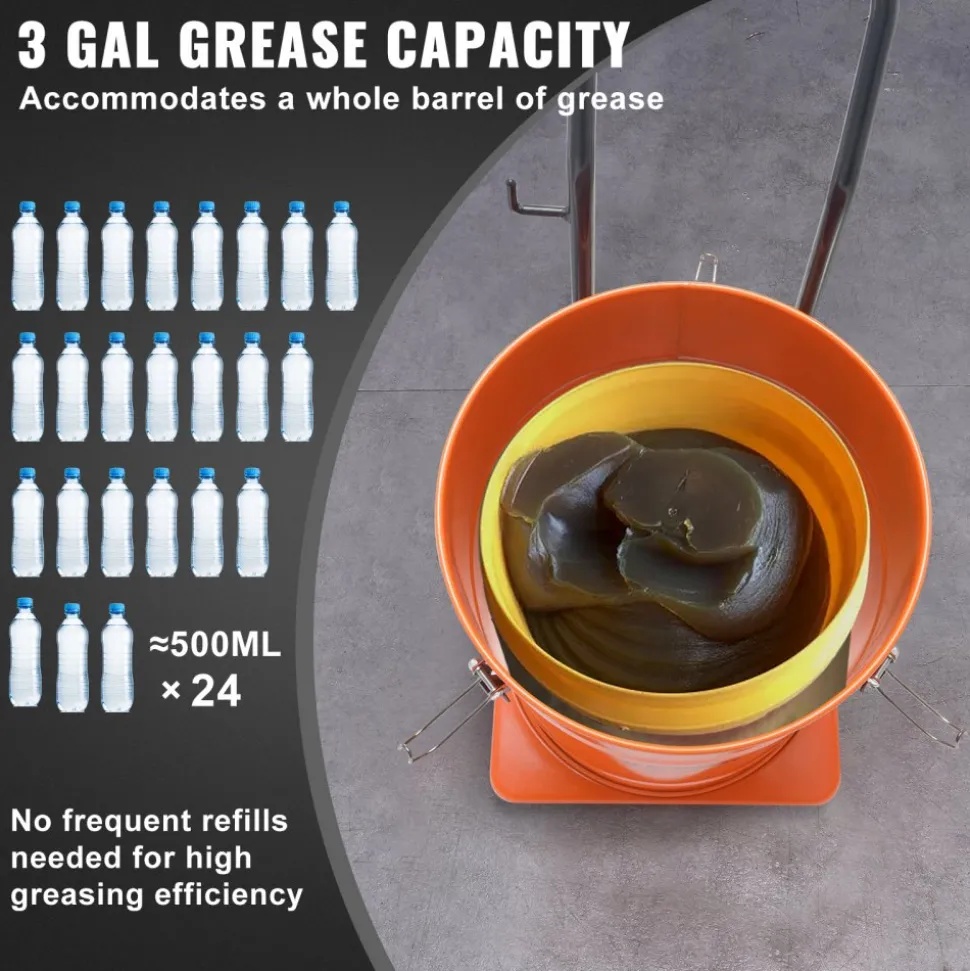 VEVOR Grease Pump, 10.5 Gallon 40L Air Operated Grease Pump with 13 ft High Pressure Hose and Grease Gun, Pneumatic Grease Bucket Pump with Wheels, Portable Lubrication Grease Pump 50:1 Pressure Ratio