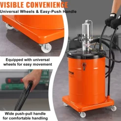 VEVOR Grease Pump, 10.5 Gallon 40L Air Operated Grease Pump with 13 ft High Pressure Hose and Grease Gun, Pneumatic Grease Bucket Pump with Wheels, Portable Lubrication Grease Pump 50:1 Pressure Ratio
