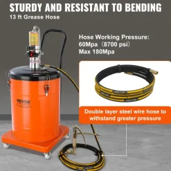 VEVOR Grease Pump, 10.5 Gallon 40L Air Operated Grease Pump with 13 ft High Pressure Hose and Grease Gun, Pneumatic Grease Bucket Pump with Wheels, Portable Lubrication Grease Pump 50:1 Pressure Ratio