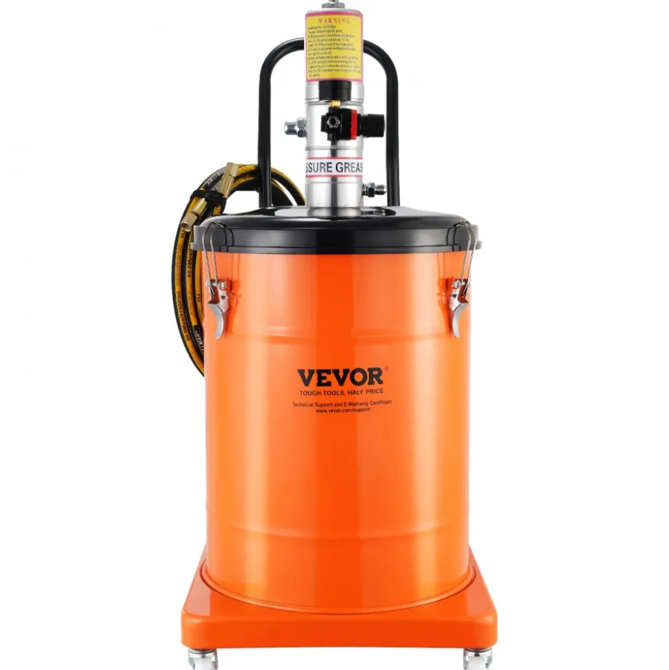 VEVOR Grease Pump, 10.5 Gallon 40L Air Operated Grease Pump with 13 ft High Pressure Hose and Grease Gun, Pneumatic Grease Bucket Pump with Wheels, Portable Lubrication Grease Pump 50:1 Pressure Ratio