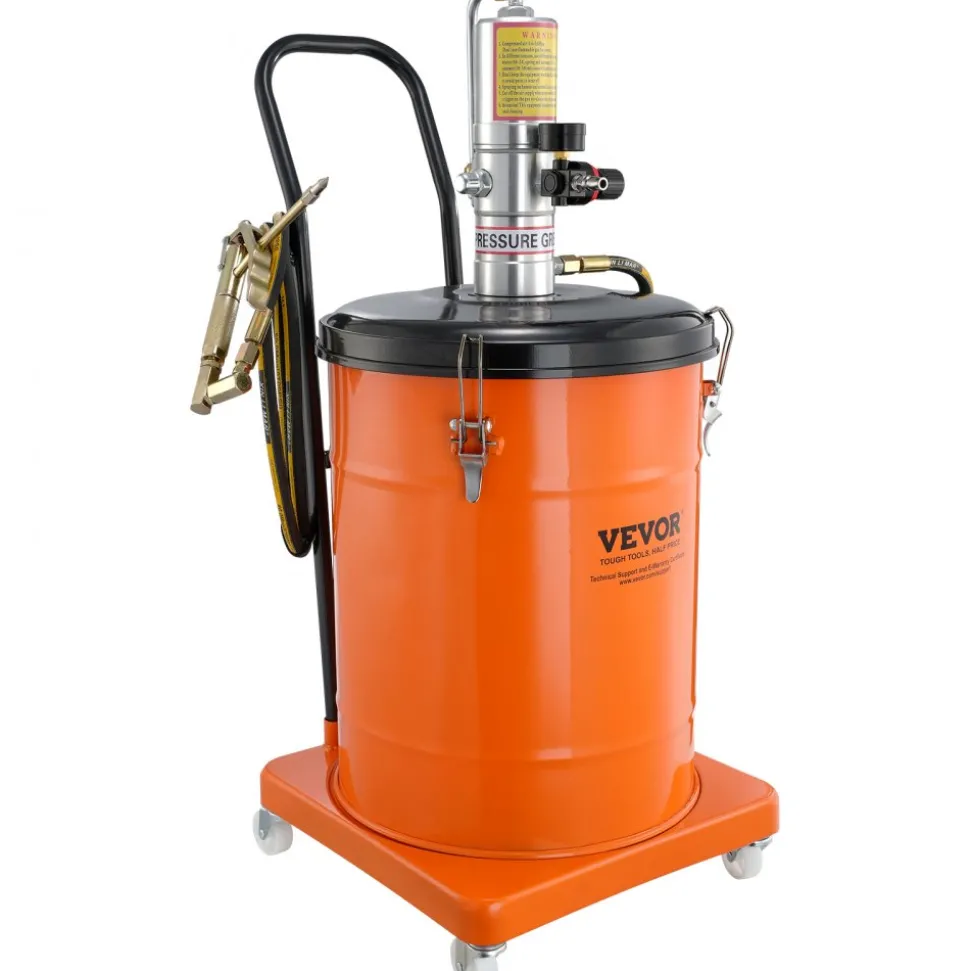 VEVOR Grease Pump, 10.5 Gallon 40L Air Operated Grease Pump with 13 ft High Pressure Hose and Grease Gun, Pneumatic Grease Bucket Pump with Wheels, Portable Lubrication Grease Pump 50:1 Pressure Ratio