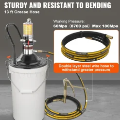VEVOR Grease Pump, 50:1 Pressure Ratio Air Operated Grease Pump with 13 ft High Pressure Hose and Grease Gun, Pneumatic Grease Pump with Barrel Cap, Portable Lubrication Grease Pump 360° Gun Head