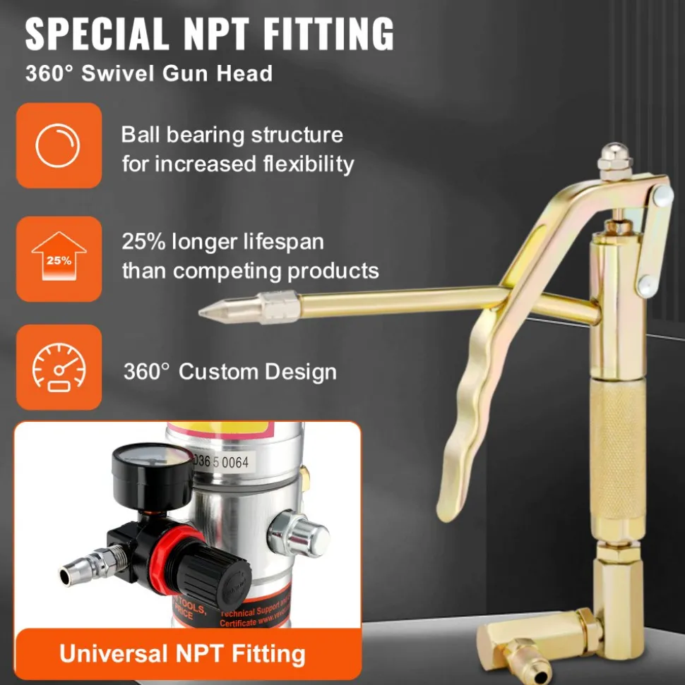 VEVOR Grease Pump, 50:1 Pressure Ratio Air Operated Grease Pump with 13 ft High Pressure Hose and Grease Gun, Pneumatic Grease Pump, Portable Lubrication Grease Pump with 360° Swivel Grease Gun Head