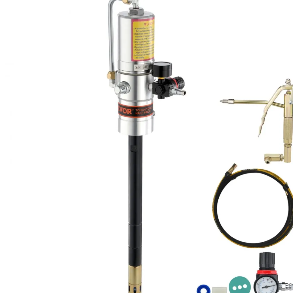 VEVOR Grease Pump, 50:1 Pressure Ratio Air Operated Grease Pump with 13 ft High Pressure Hose and Grease Gun, Pneumatic Grease Pump, Portable Lubrication Grease Pump with 360° Swivel Grease Gun Head