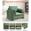 VEVOR Green Accent Chair, Modern Upholstered Accent Chair with Armrests, Cloth Arm Chairs with Thick Cushion and Arched Backrest, Single Fabric Armchair for Living Room, Bedroom, Study, Office