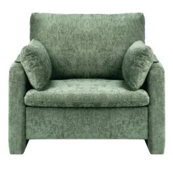 VEVOR Green Accent Chair, Modern Upholstered Accent Chair with Armrests, Cloth Arm Chairs with Thick Cushion and Arched Backrest, Single Fabric Armchair for Living Room, Bedroom, Study, Office