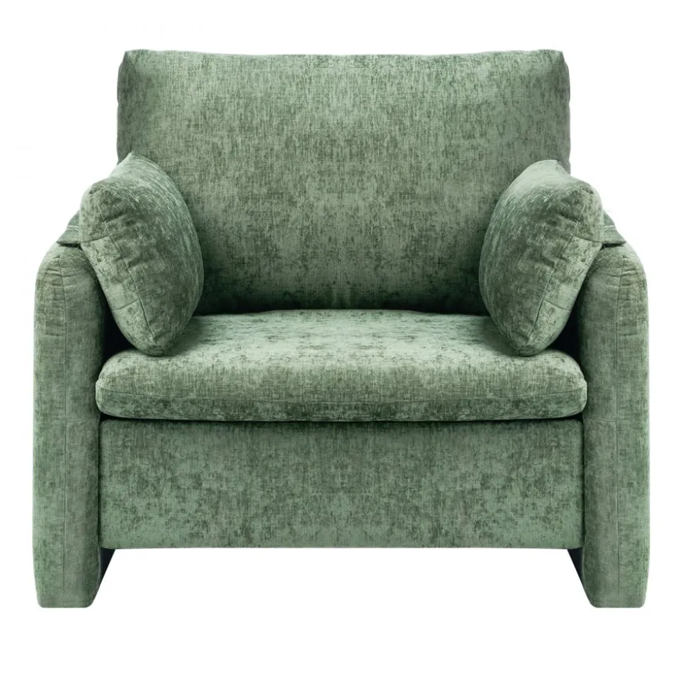 VEVOR Green Accent Chair, Modern Upholstered Accent Chair with Armrests, Cloth Arm Chairs with Thick Cushion and Arched Backrest, Single Fabric Armchair for Living Room, Bedroom, Study, Office