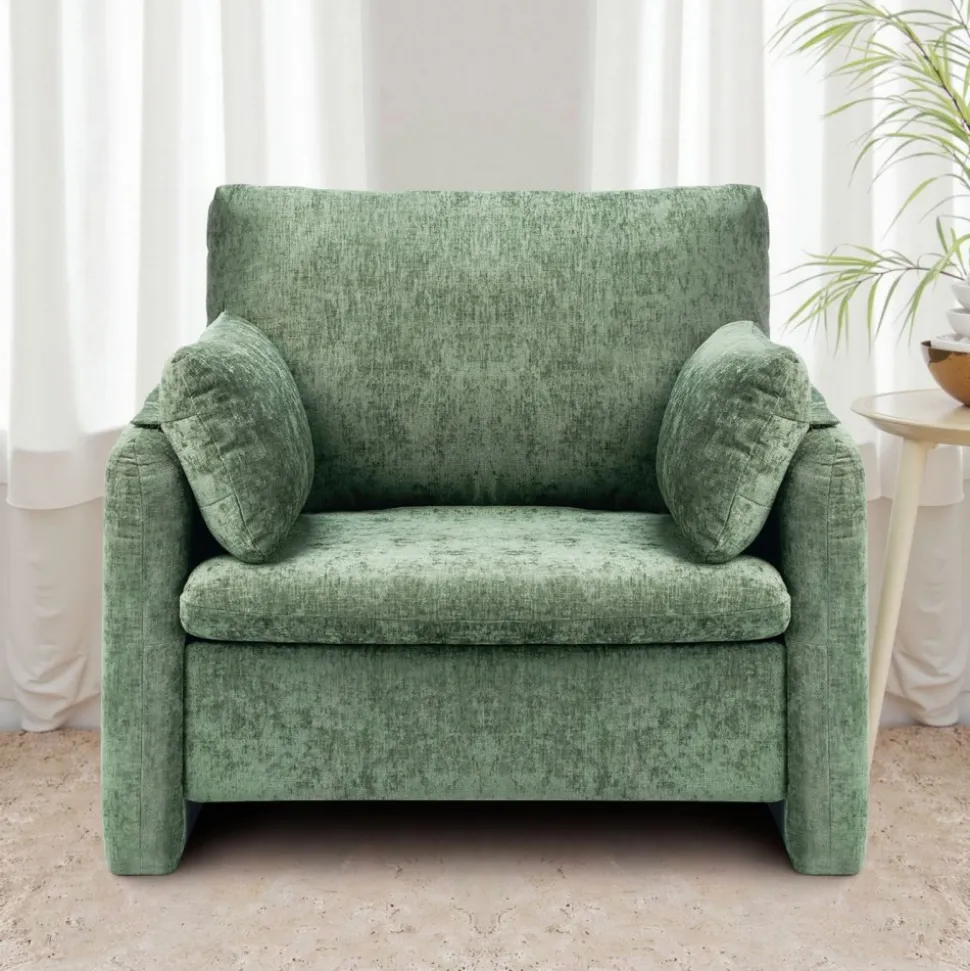 VEVOR Green Accent Chair, Modern Upholstered Accent Chair with Armrests, Cloth Arm Chairs with Thick Cushion and Arched Backrest, Single Fabric Armchair for Living Room, Bedroom, Study, Office