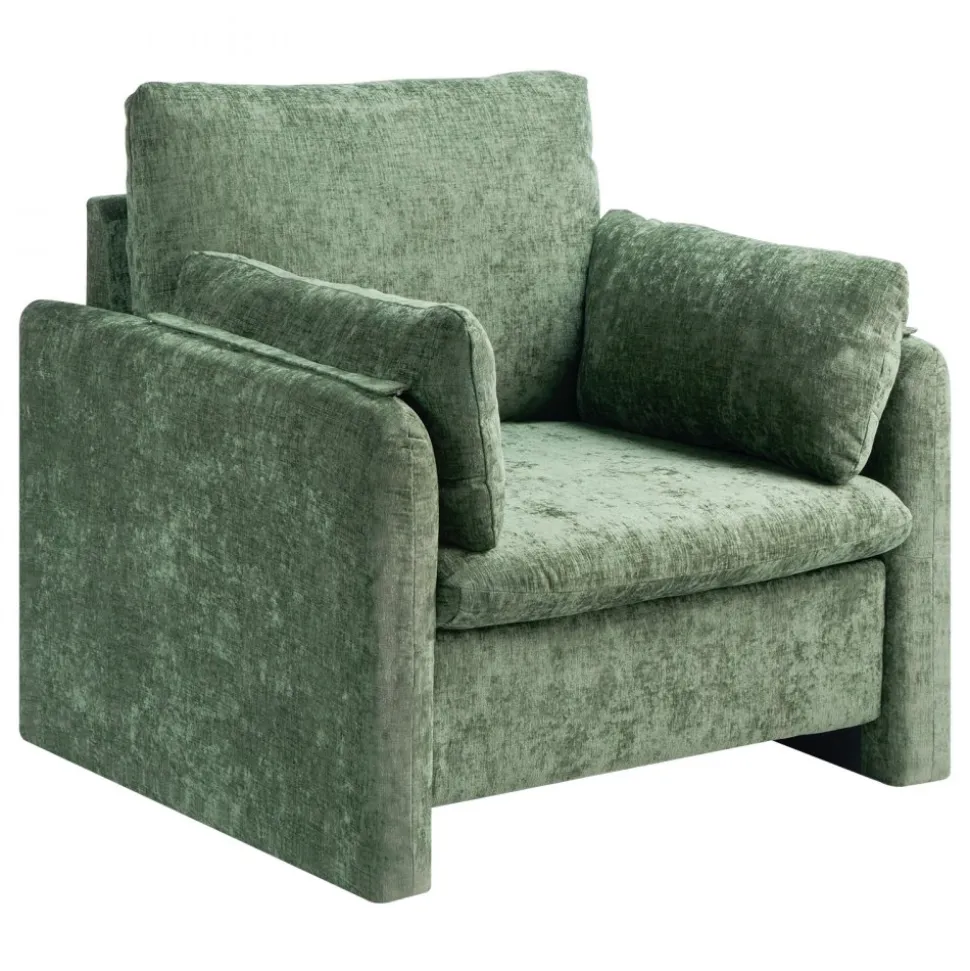 VEVOR Green Accent Chair, Modern Upholstered Accent Chair with Armrests, Cloth Arm Chairs with Thick Cushion and Arched Backrest, Single Fabric Armchair for Living Room, Bedroom, Study, Office