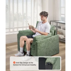 VEVOR Green Accent Chair, Modern Upholstered Accent Chair with Armrests, Cloth Arm Chairs with Thick Cushion and Arched Backrest, Single Fabric Armchair for Living Room, Bedroom, Study, Office