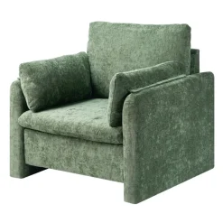 VEVOR Green Accent Chair, Modern Upholstered Accent Chair with Armrests, Cloth Arm Chairs with Thick Cushion and Arched Backrest, Single Fabric Armchair for Living Room, Bedroom, Study, Office