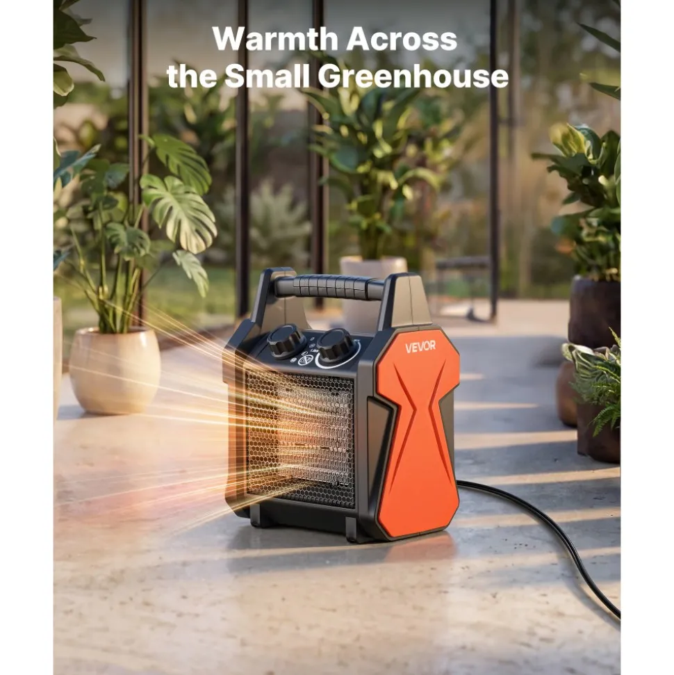 VEVOR Greenhouse Heater, 1500W Electric PTC Space Heater with Fan, Low & High Heat Modes, Overheat Protection, Tip-Over Shut-Off, Portable for Grow Tent, Small Greenhouse, Flower Room, Home Office