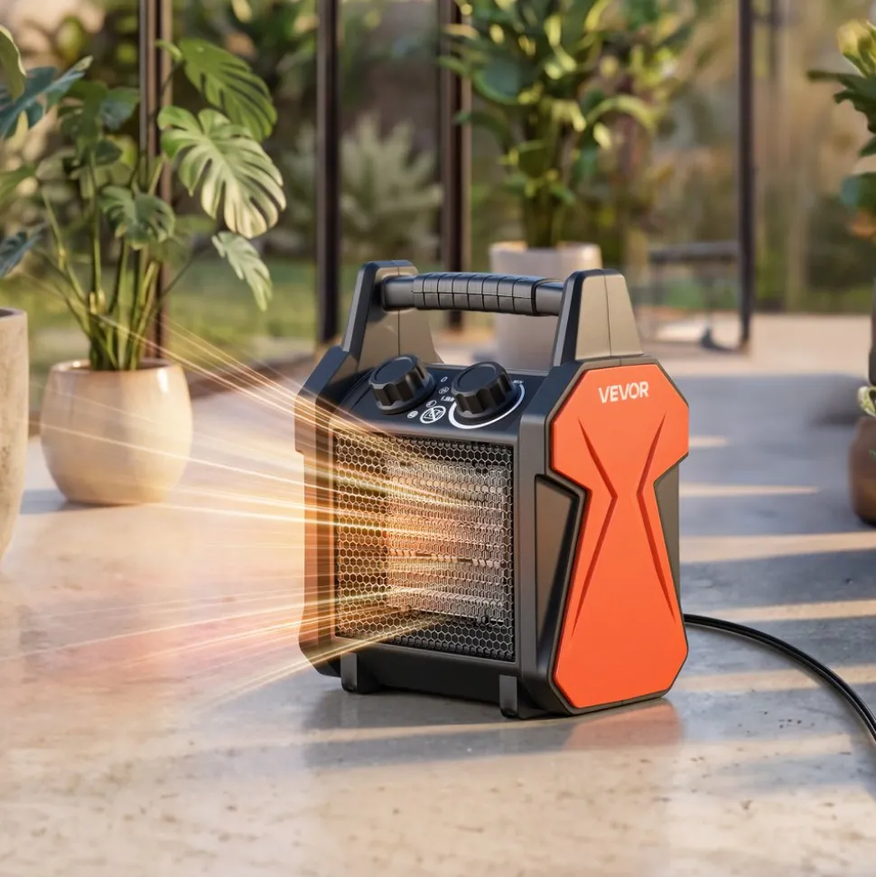 VEVOR Greenhouse Heater, 1500W Electric PTC Space Heater with Fan, Low & High Heat Modes, Overheat Protection, Tip-Over Shut-Off, Portable for Grow Tent, Small Greenhouse, Flower Room, Home Office