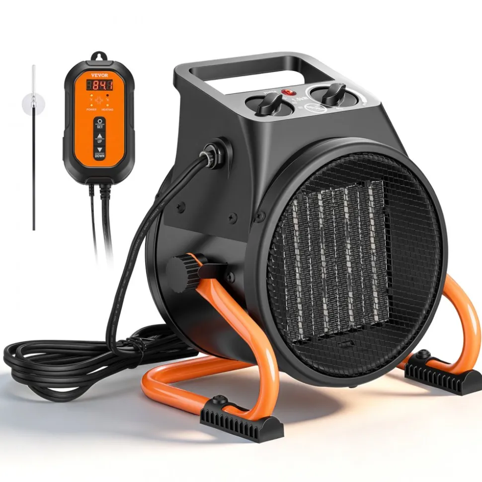 VEVOR Greenhouse Heater, 1500W Electric PTC Space Heater with Thermostat, Fan, Low & High Heat Modes, 15° Adjustable Angle, Overheat Protection, for Grow Tent, Greenhouse, Flower Room, Home Office